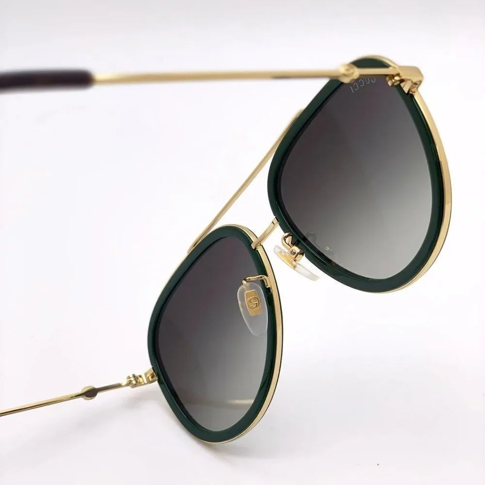 BRAND NEW GUCCI URBAN GG0062S 003 Gold Gold Green Unisex Sunglasses